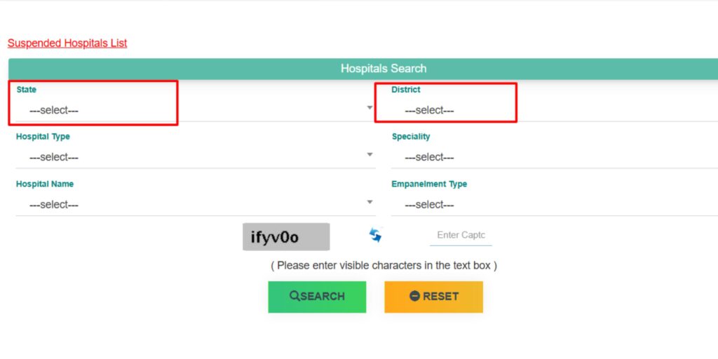 Search Ayushman hospital list